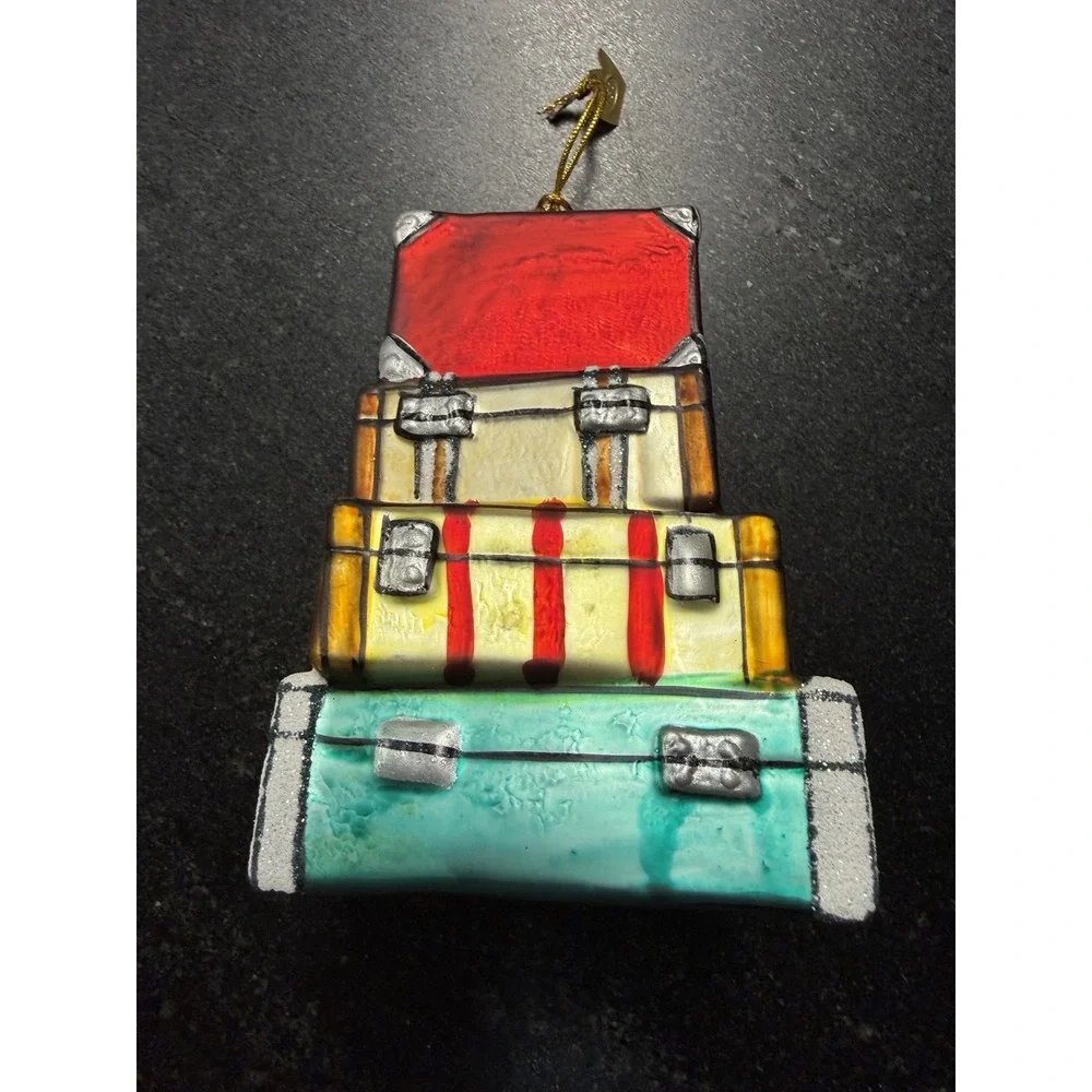 Vintage Kurt S Adler KSA Stacked Travel Luggage Glass Christmas Ornament 4.5